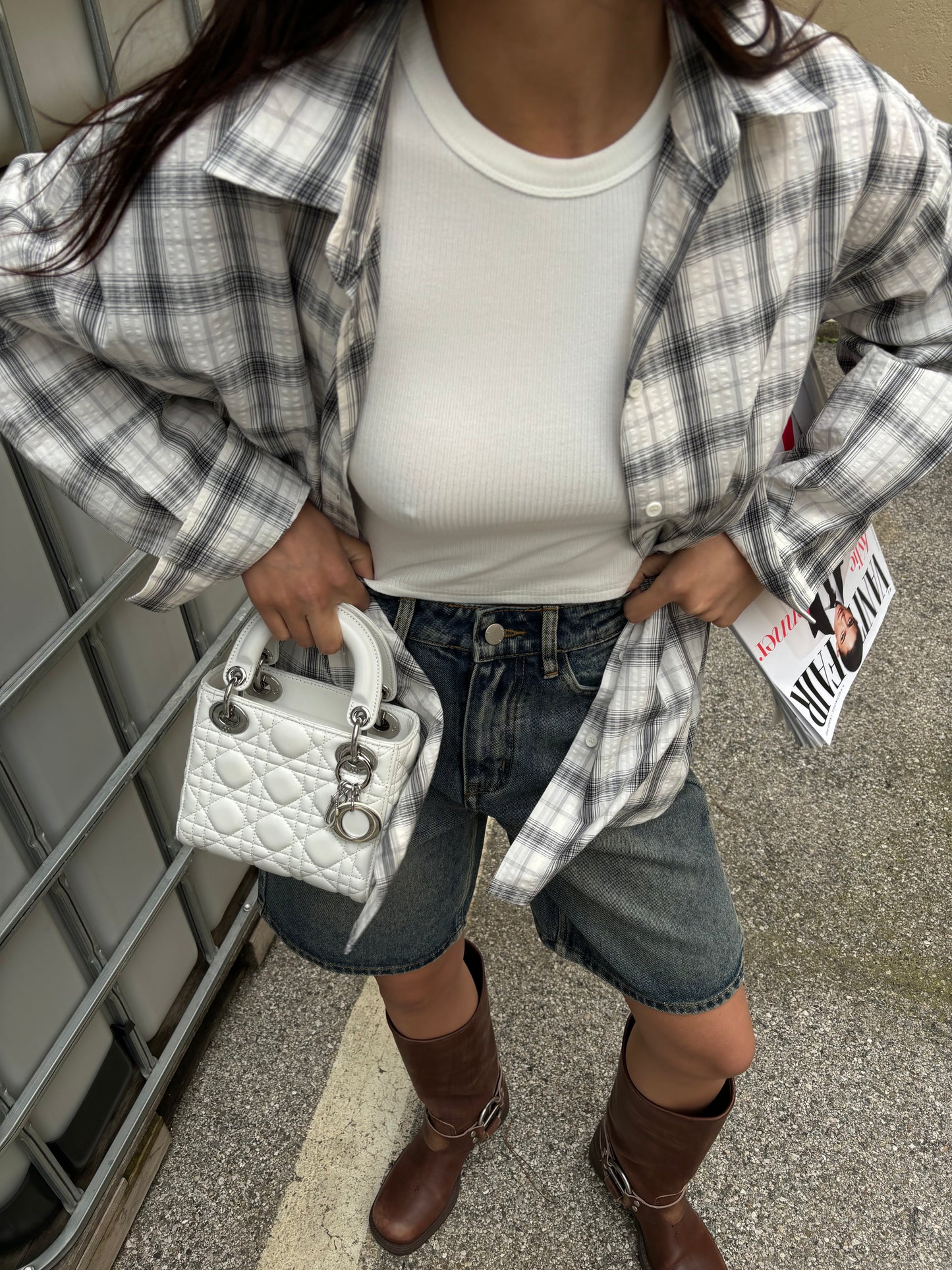 Crepe check shirt