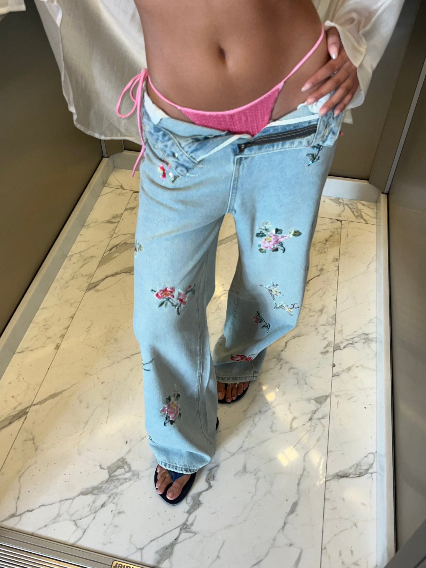 Full length embroidery jeans