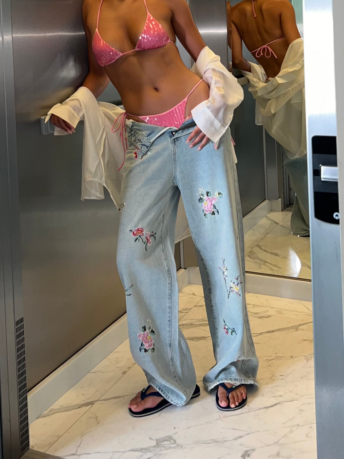 Full length embroidery jeans