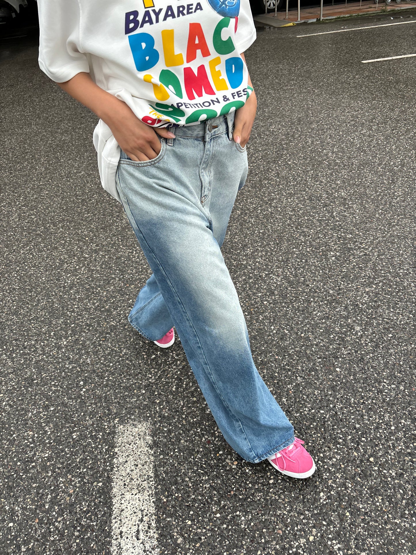 Washed wide leg jeans