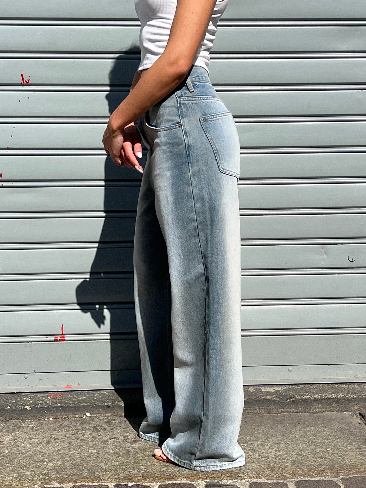 Gray washed wide leg jeans