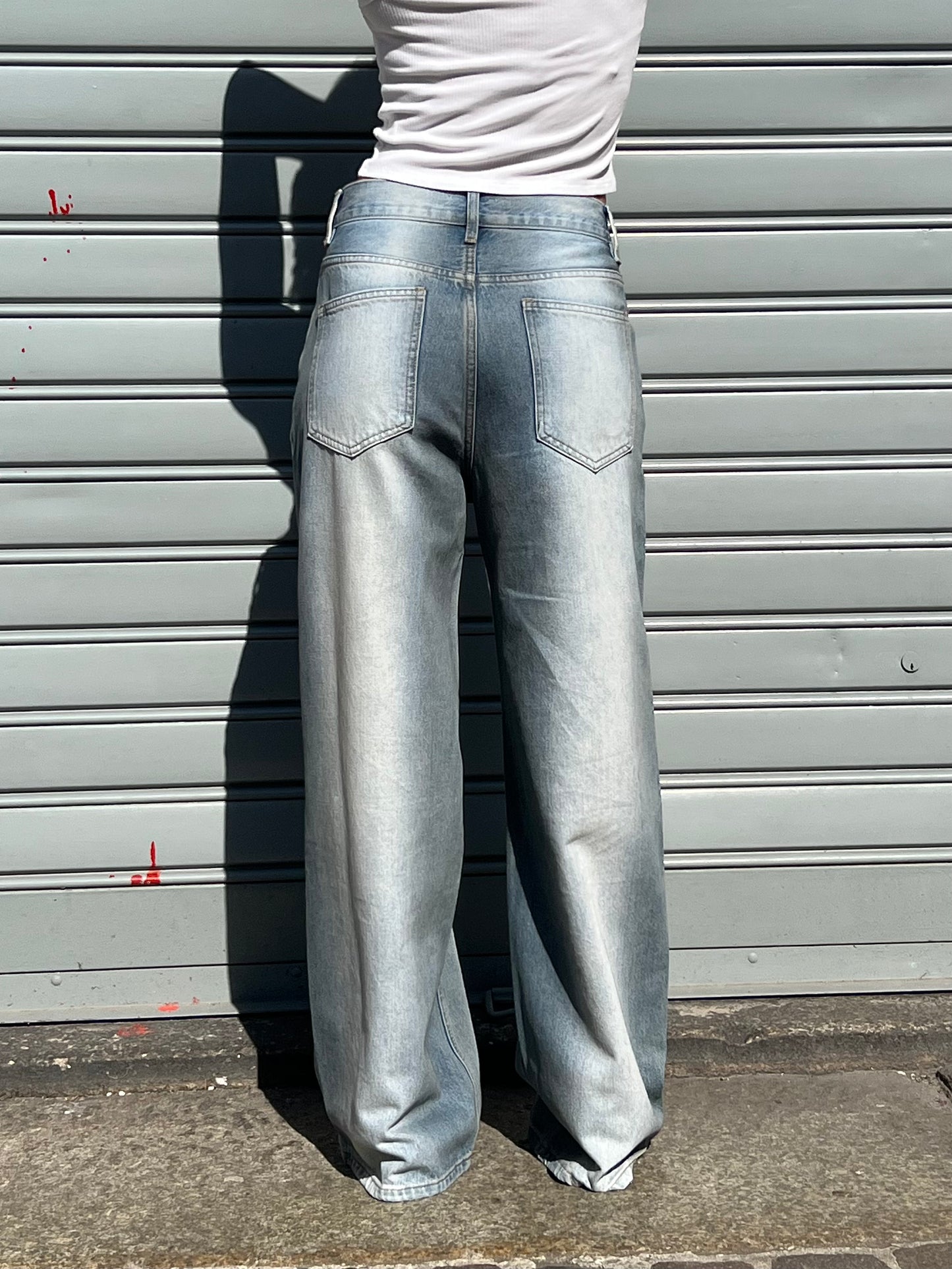 Gray washed wide leg jeans