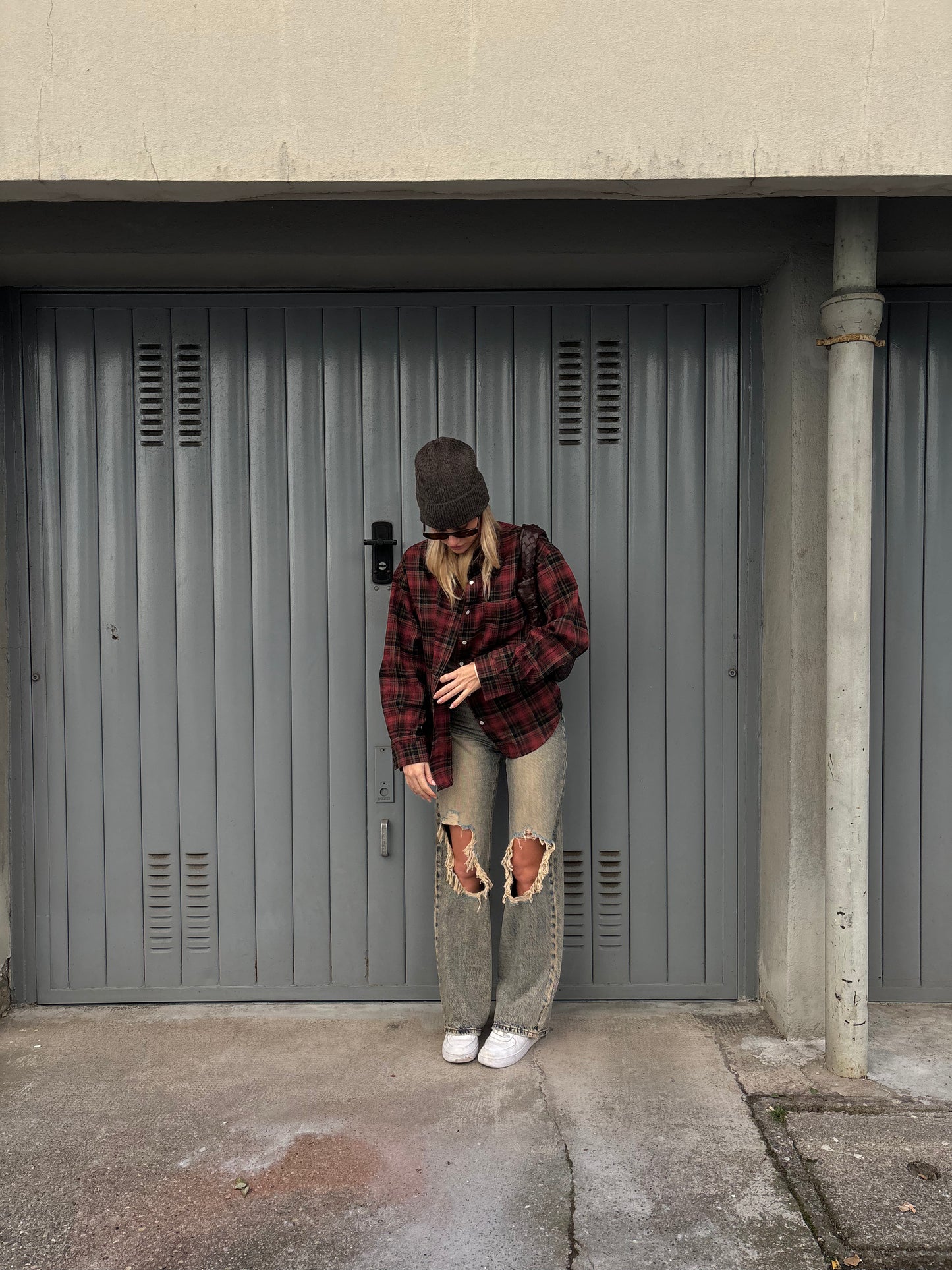 Crepe check shirt