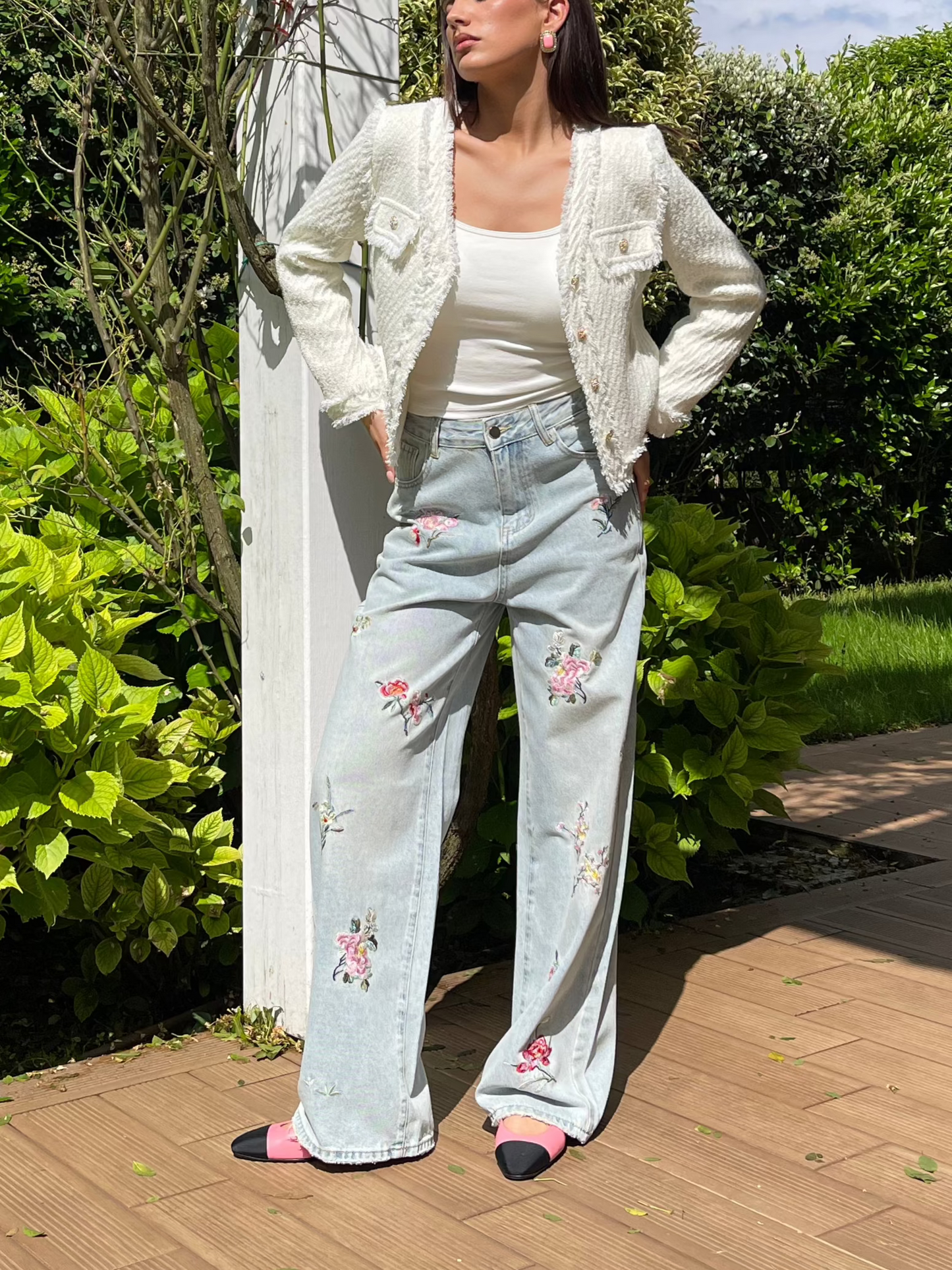 Full length embroidery jeans