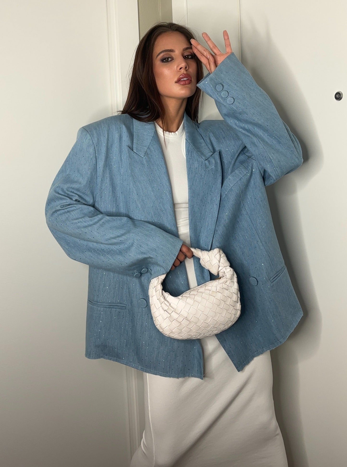 Over crystal denim blazer