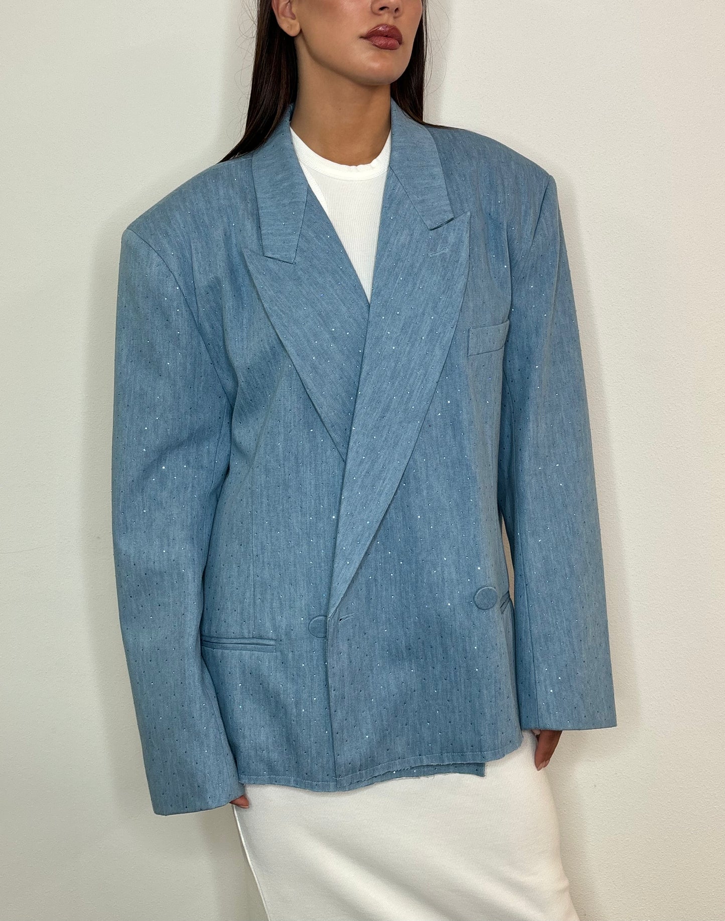 Over crystal denim blazer