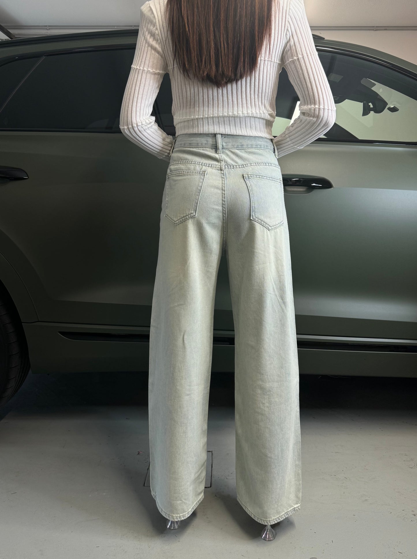 Wide leg sequined jeans