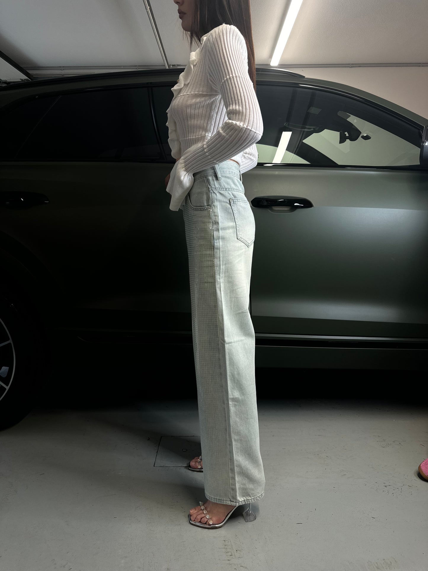 Wide leg sequined jeans