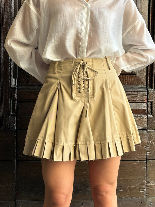 Pleated canvas miniskirt