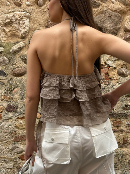Halter top con rouches
