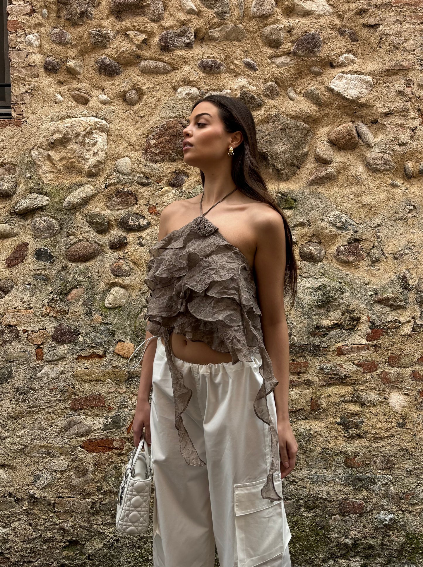 Halter top con rouches