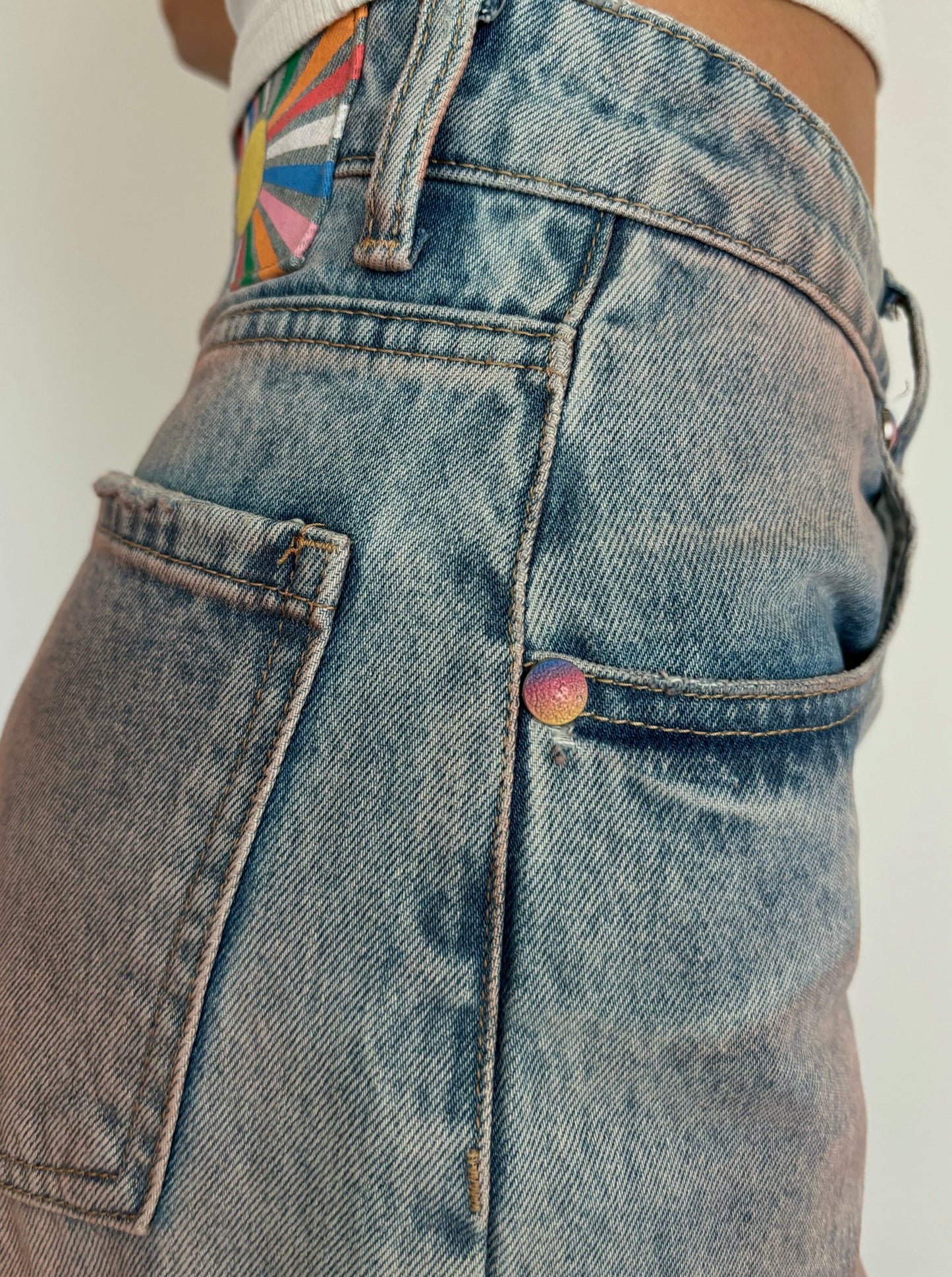 Washed pink wide leg jeans