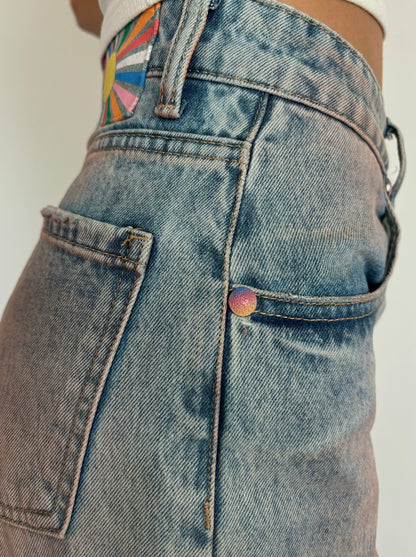 Washed pink wide leg jeans