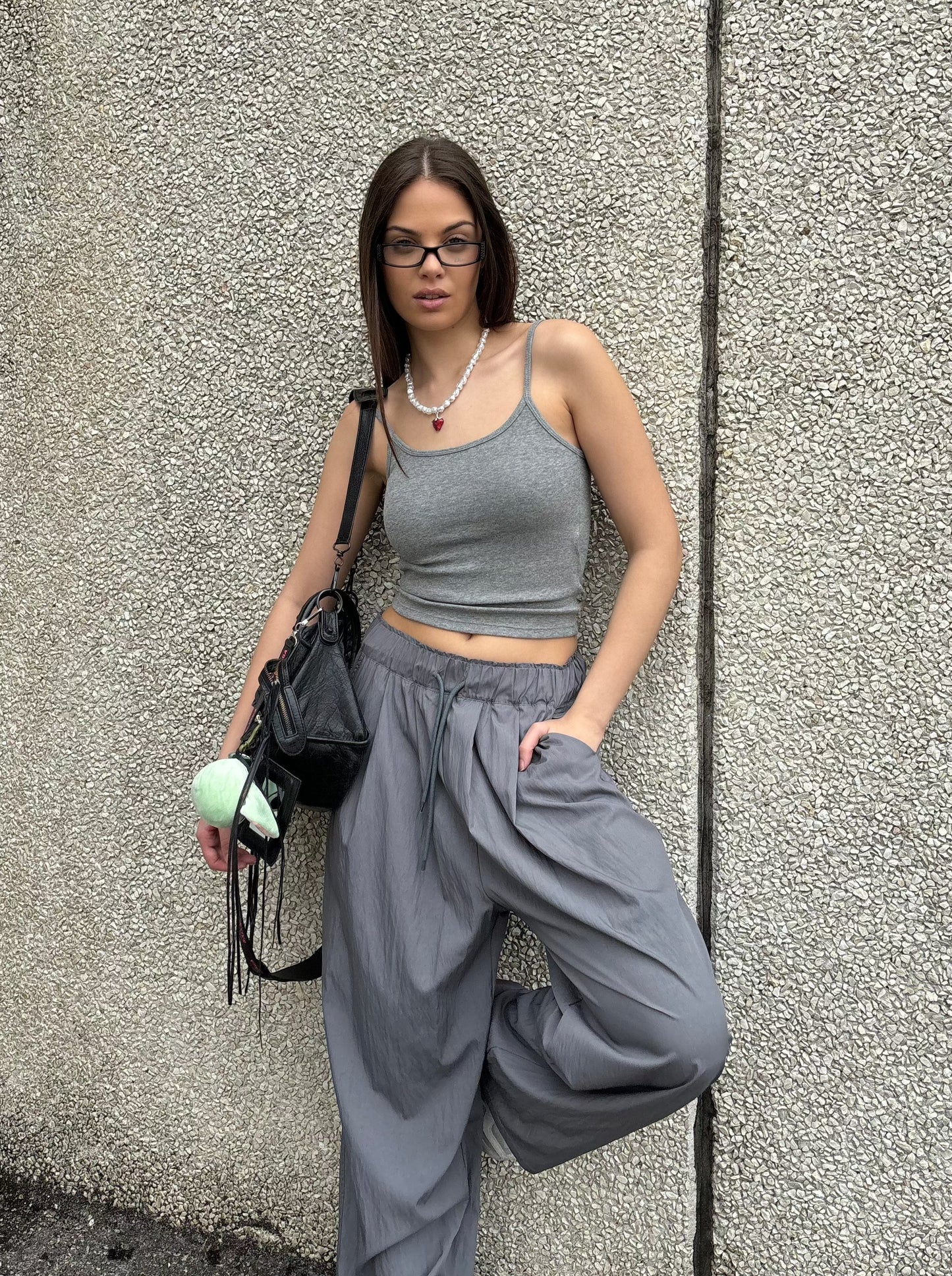 Wide fit trousers with drawstring