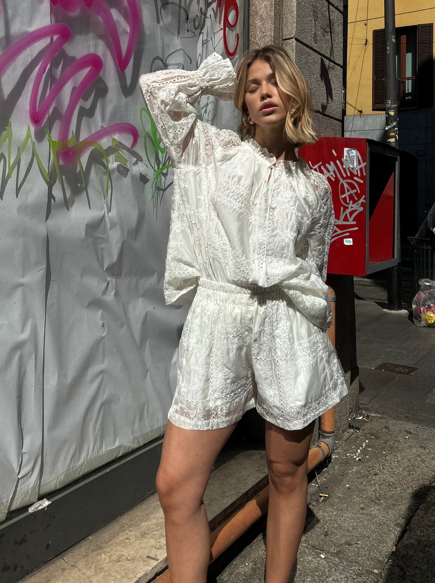 Co-ord broderie anglaise shirt and shorts set