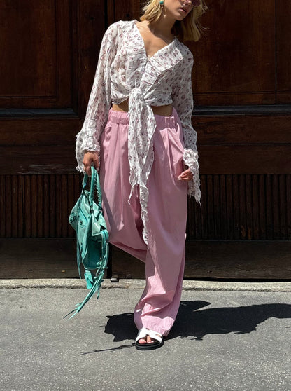 Wide fit trousers with drawstring