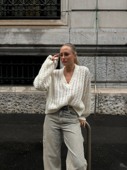 Maglione traforato panna