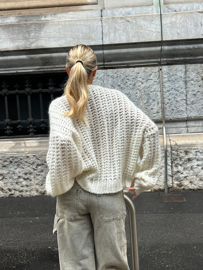Maglione traforato panna